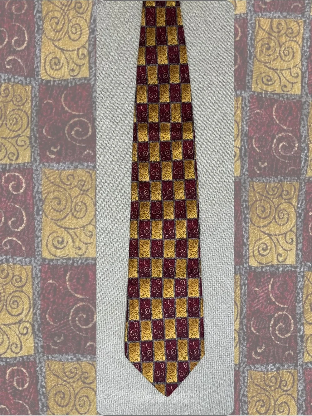 Silk Necktie Made in Italy - Burgundy Gold Checkered